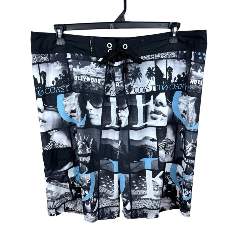 Ecko Unlimited Black and Blue Men's Hollywood Swim Unlined Board Shorts Size 38